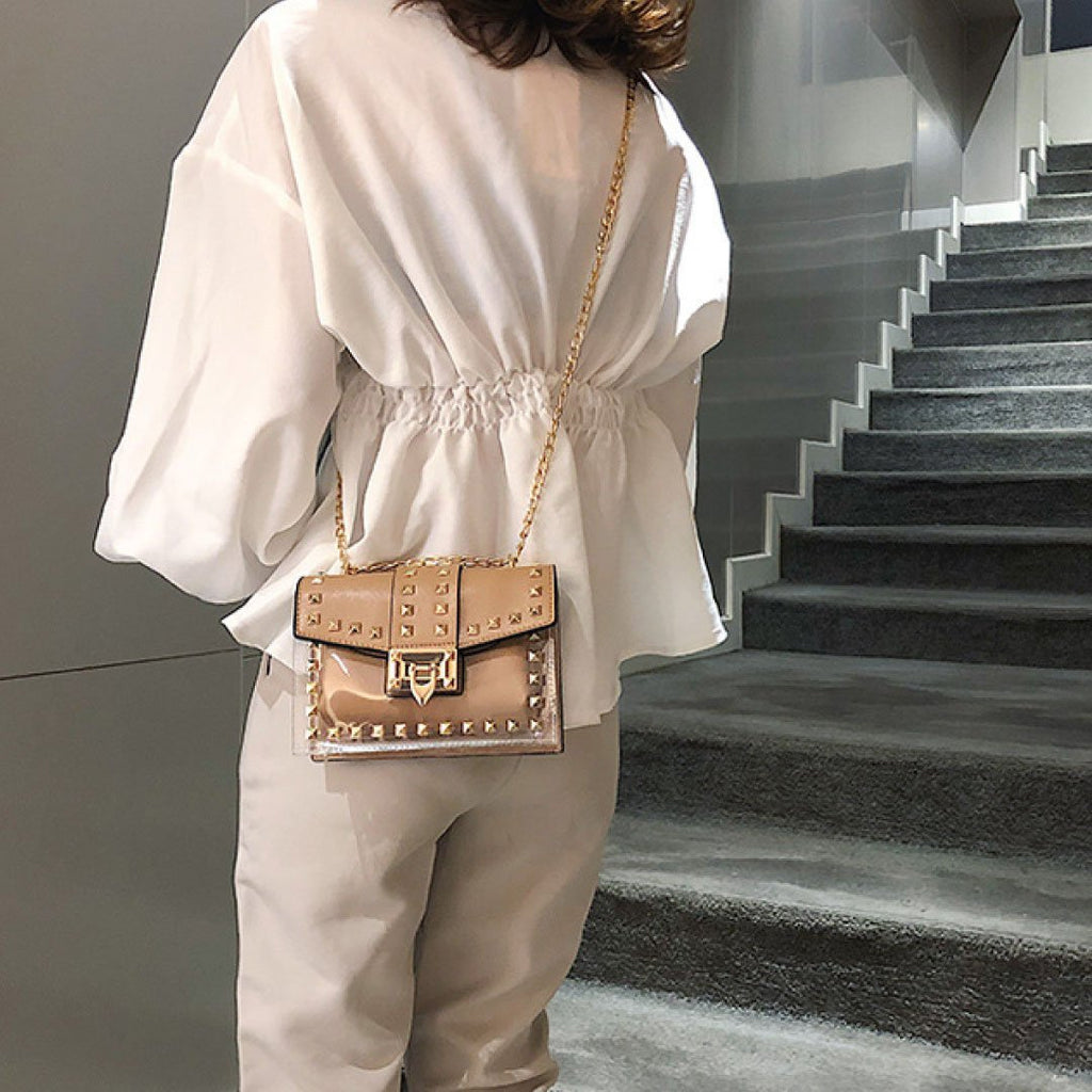 The Monaco Studded Crossbody-Clear/Tan