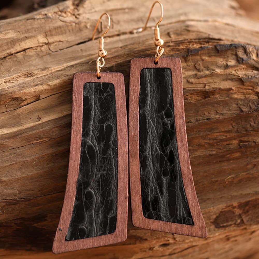 Boho Turquoise Wooden Dangle Earrings