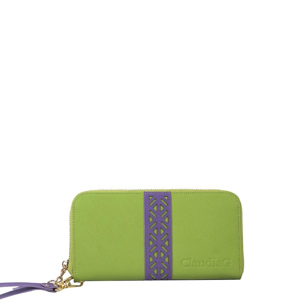 The Layla Statement Wallet - Lime Green/Plum
