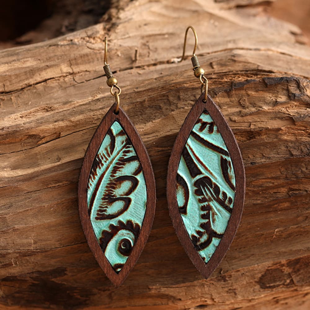 Boho Turquoise Wooden Dangle Earrings