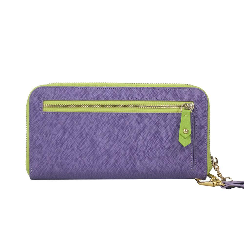 The Layla Statement Wallet - Lime Green/Plum