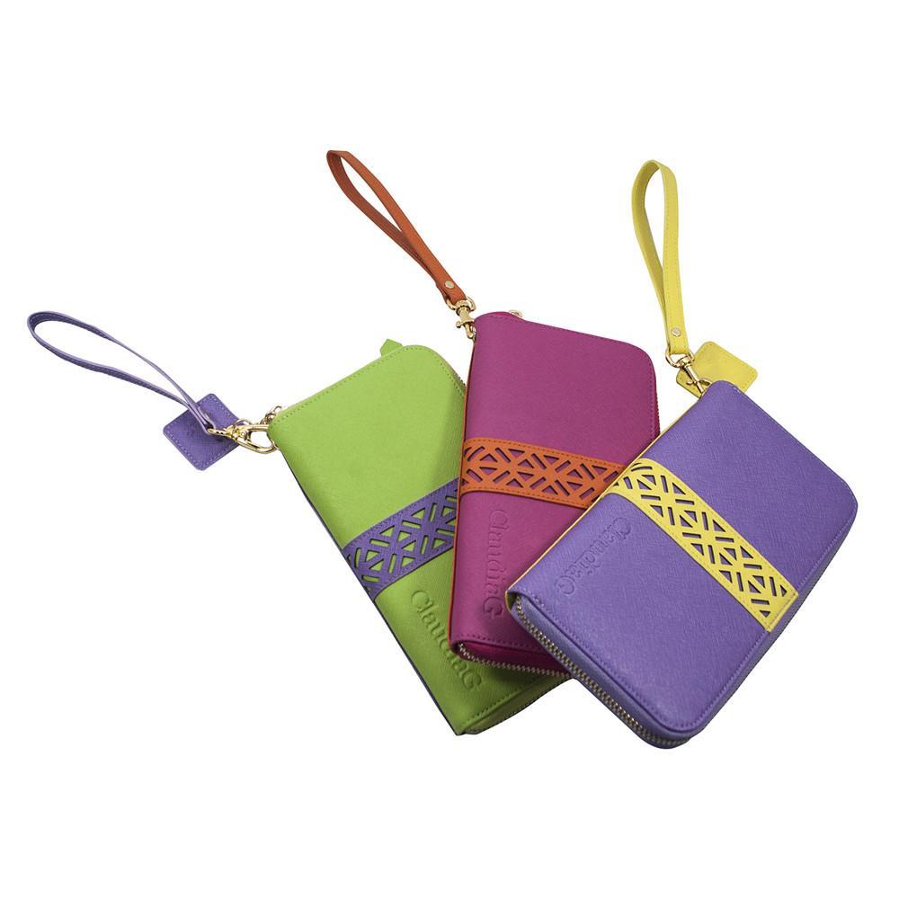 The Layla Statement Wallet - Lime Green/Plum