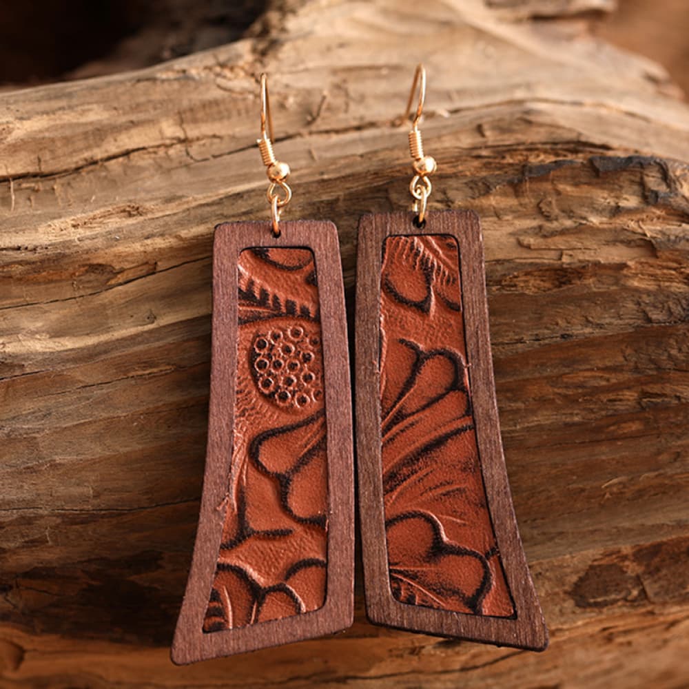 Boho Turquoise Wooden Dangle Earrings