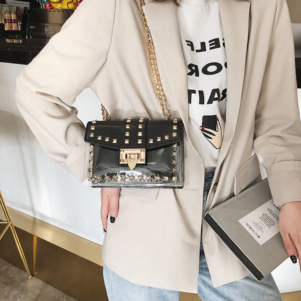 The Monaco Studded Crossbody - Clear/Black