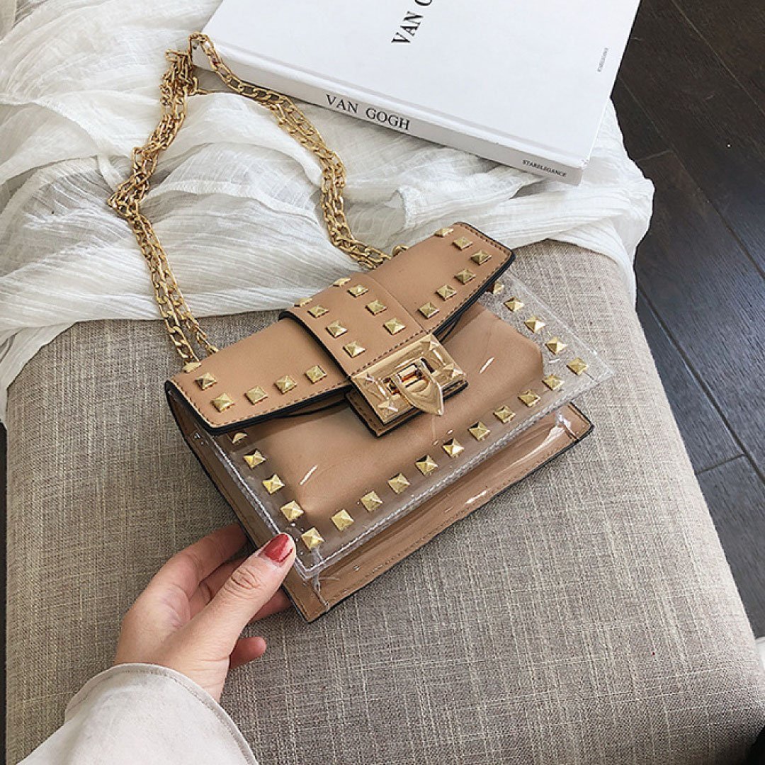 The Monaco Studded Crossbody-Clear/Tan