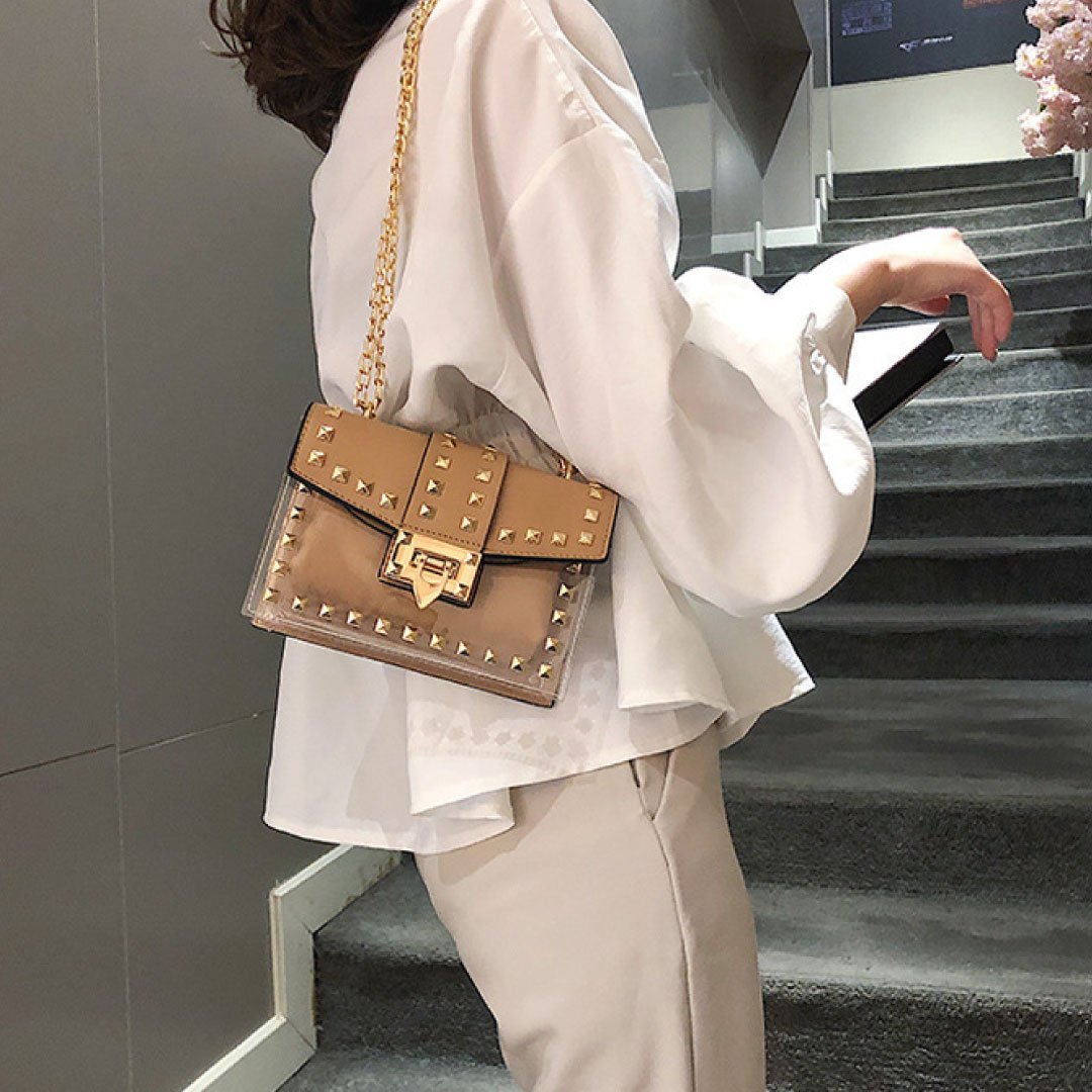 The Monaco Studded Crossbody-Clear/Tan