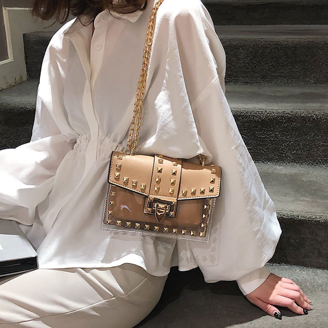 The Monaco Studded Crossbody-Clear/Tan