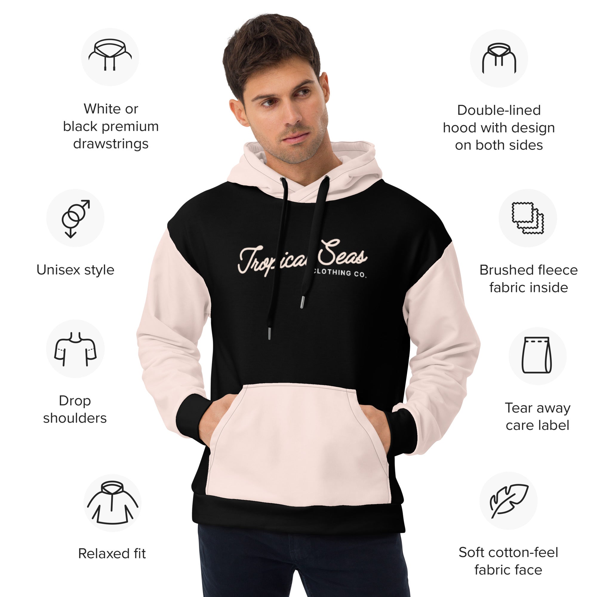 Tropical Seas Two-Tone Pullover Hoodie - Pink/Black