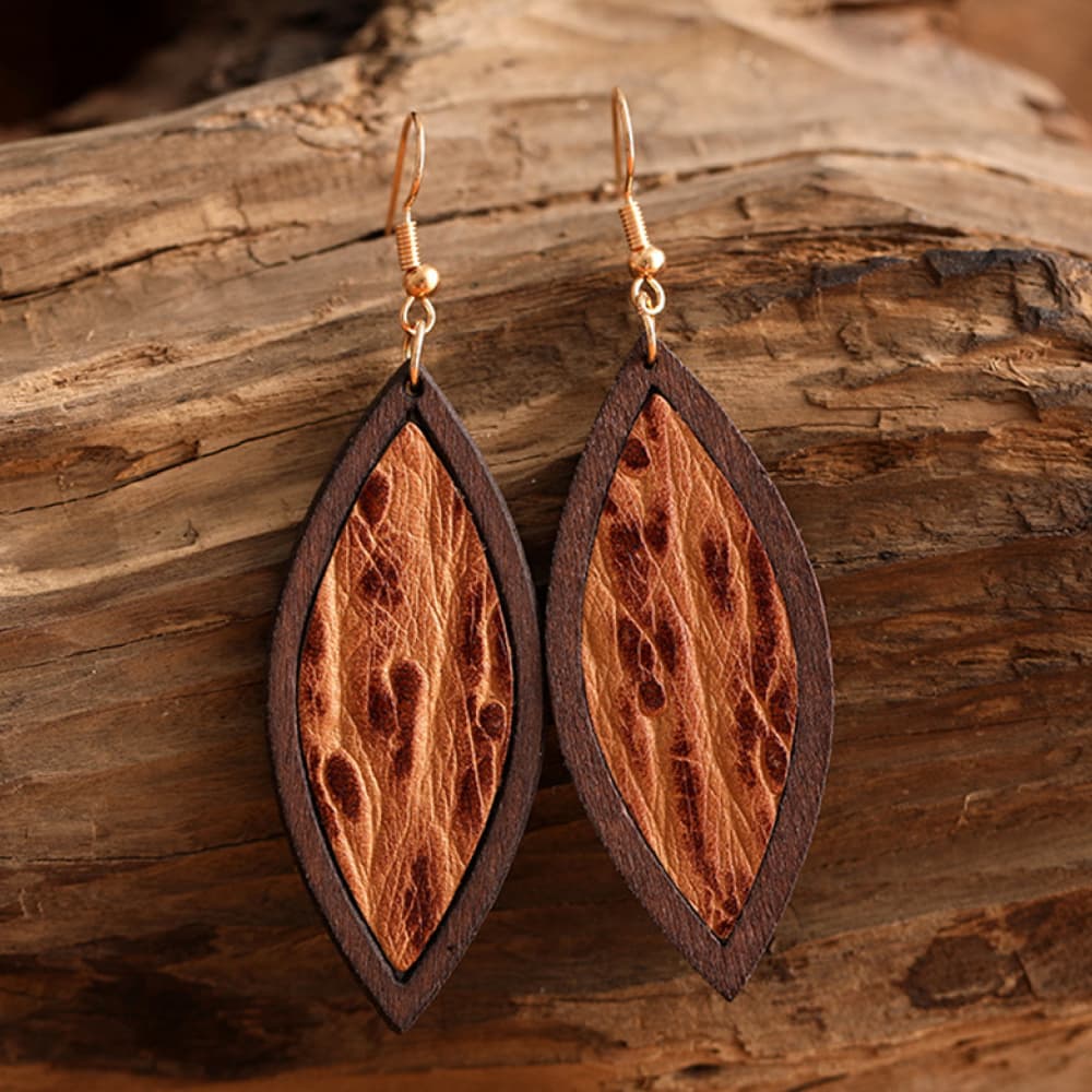 Boho Turquoise Wooden Dangle Earrings