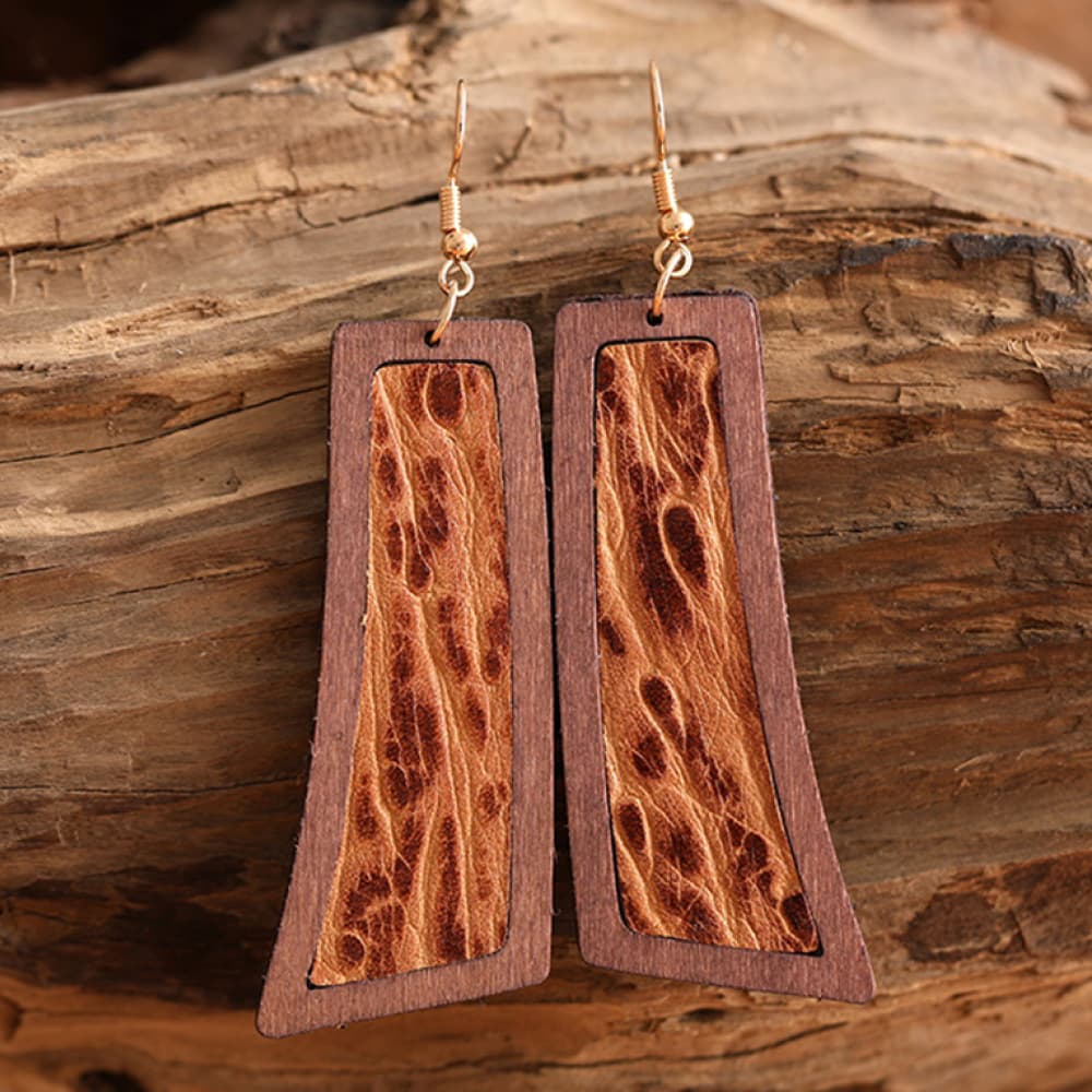 Boho Turquoise Wooden Dangle Earrings