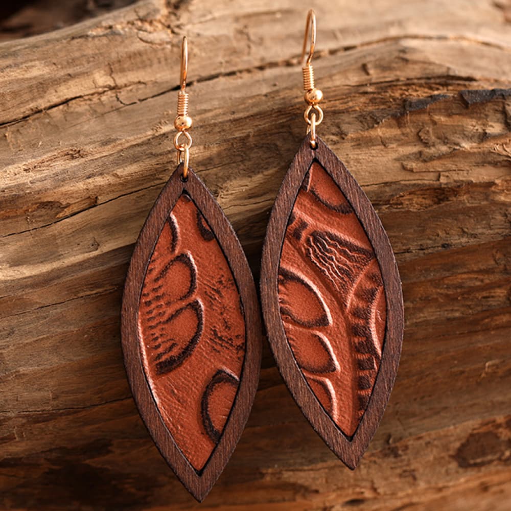 Boho Turquoise Wooden Dangle Earrings