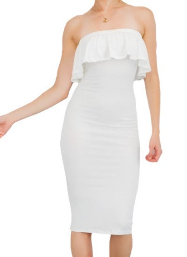 White Ruffle Tube Dress