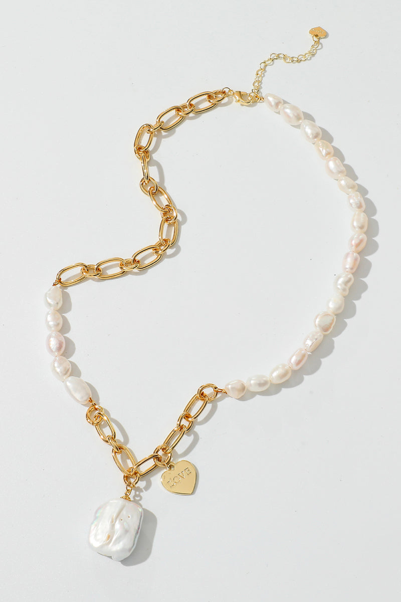 Golden Pearl Charm Necklace